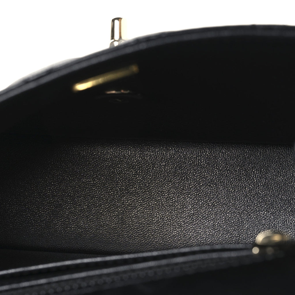 Lambskin Quilted Mini Crystal Top Handle Rectangular Flap Black