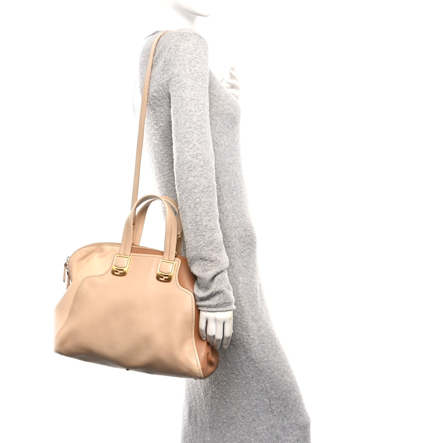 Capra Vitello Dolce Marmol Colorblock Large Chameleon Tote Cipria Makeup Camel