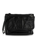 Crinkled Calfskin Monogram Medium Niki Chain Satchel Black