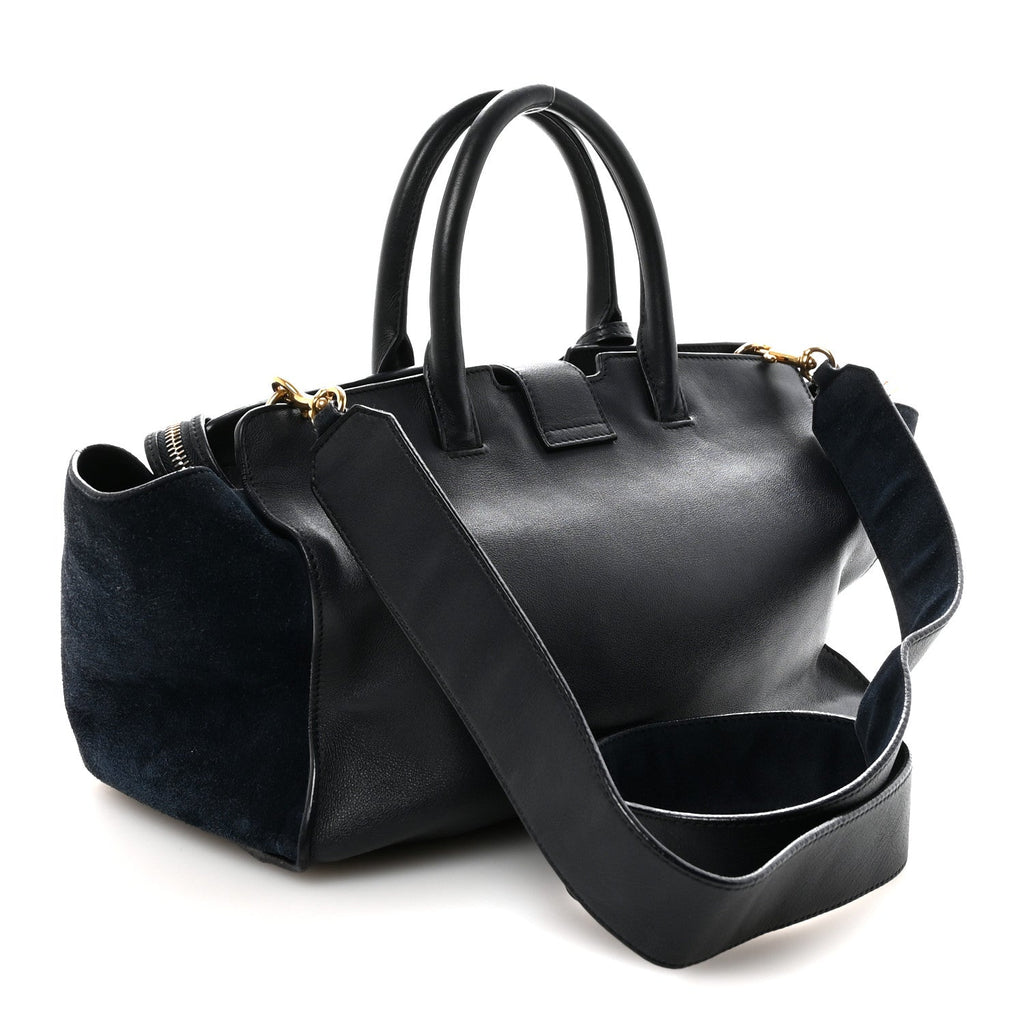 Calfskin Suede Small Monogram Downtown Cabas Navy Blue