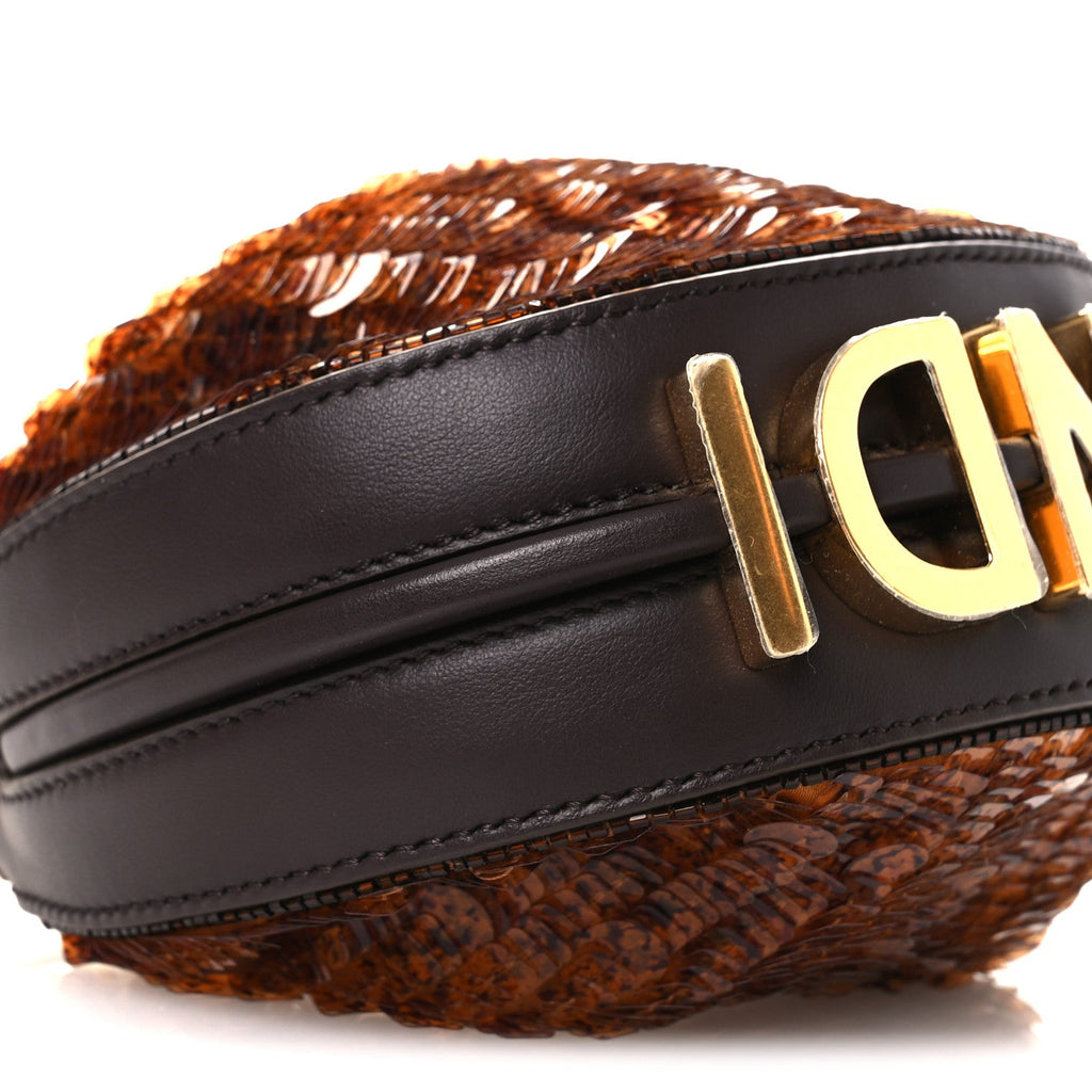 Sequin Paillettes Shiny Nappa Nano Fendigraphy Hobo Charm Brown