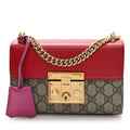 GG Supreme Monogram Calfskin Small Padlock Shoulder Bag Beige Hibiscus Red New Rosette