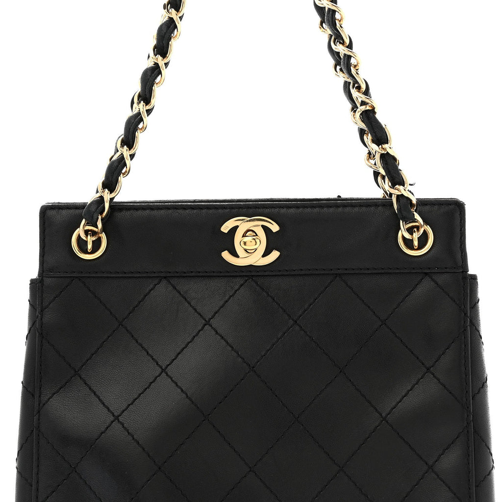 Lambskin Stitched Small Tote Black