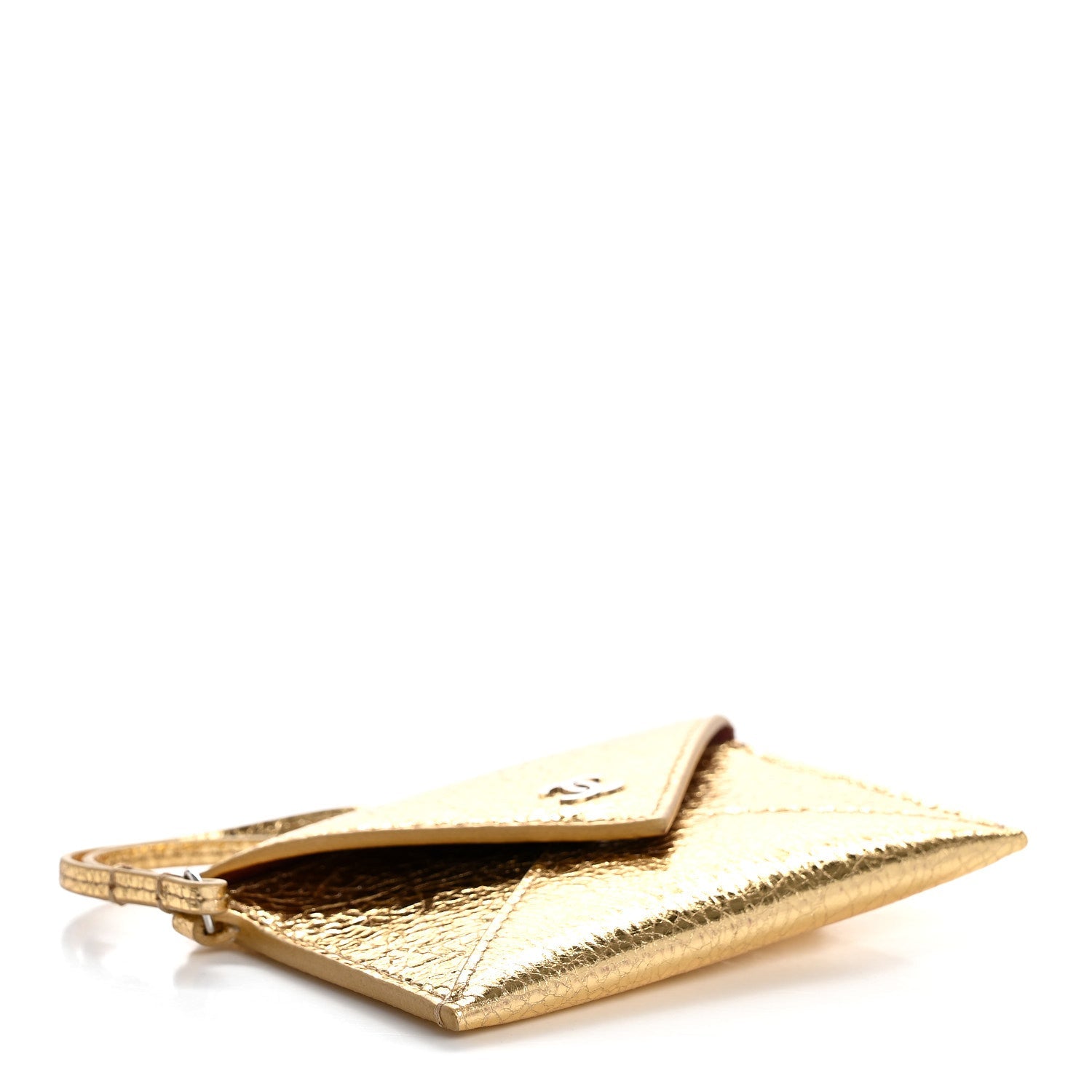 Metallic Lambskin  Holder Bag Charm Gold