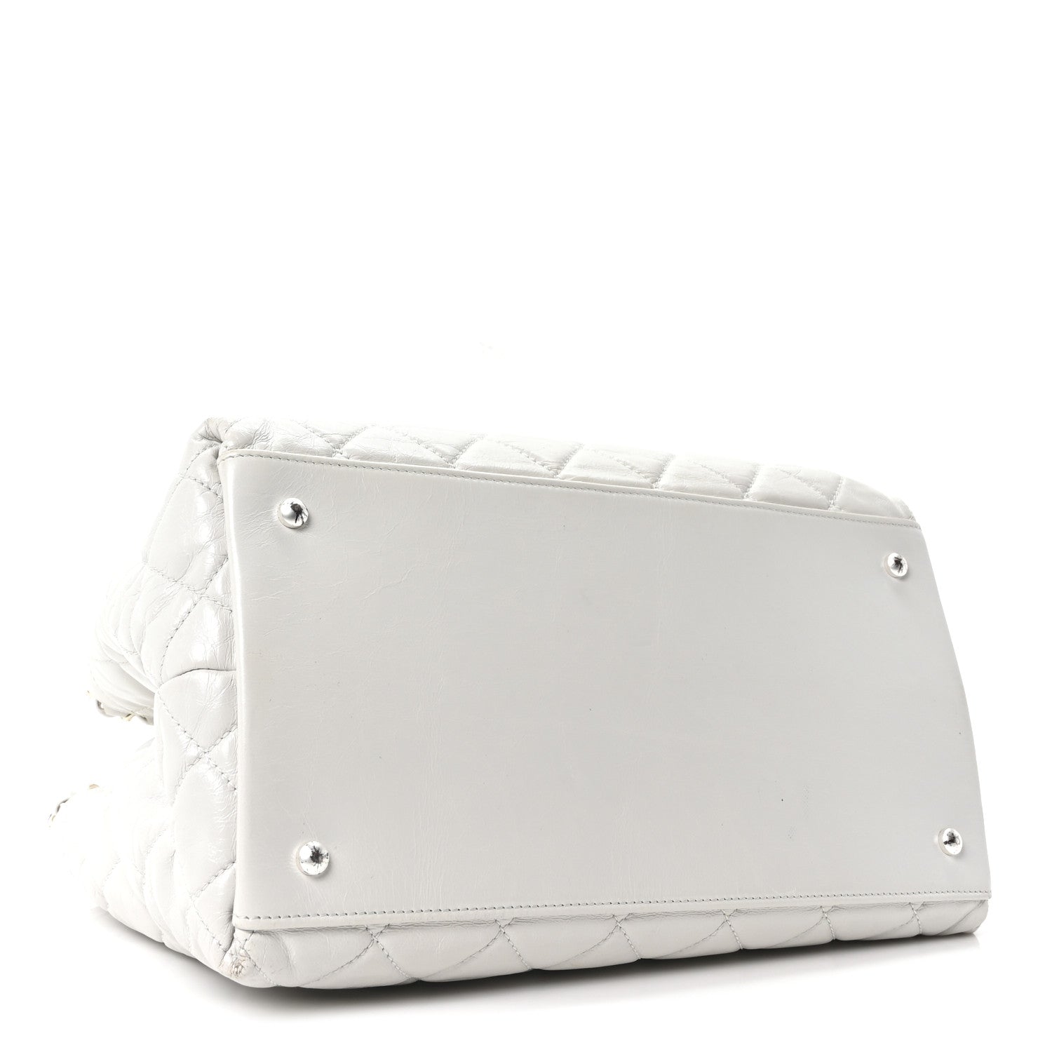 Glazed Calfskin Quilted Small Chain Me Tote Dark White