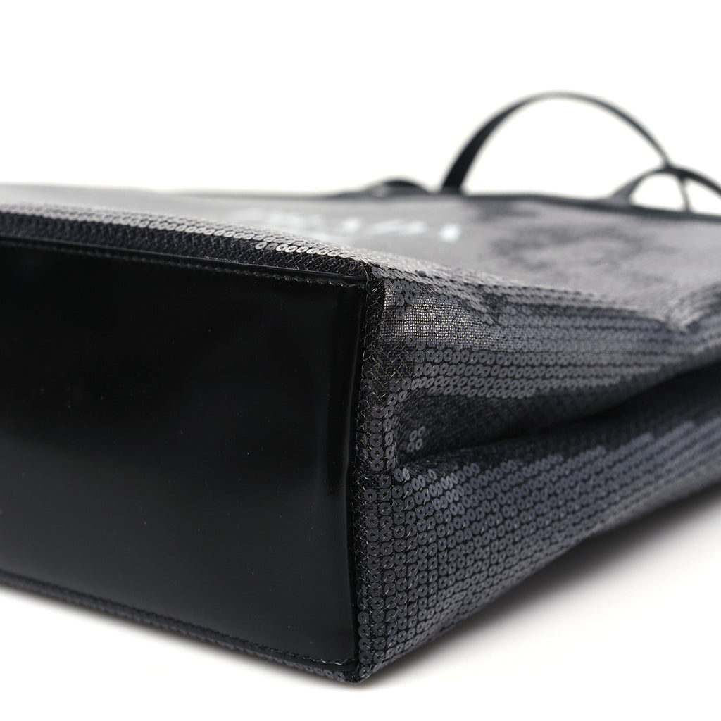 Mesh Sequin Spazzolato Logo Tote Black