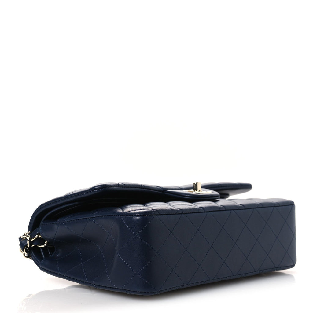 Lambskin Quilted Medium Double Flap Navy