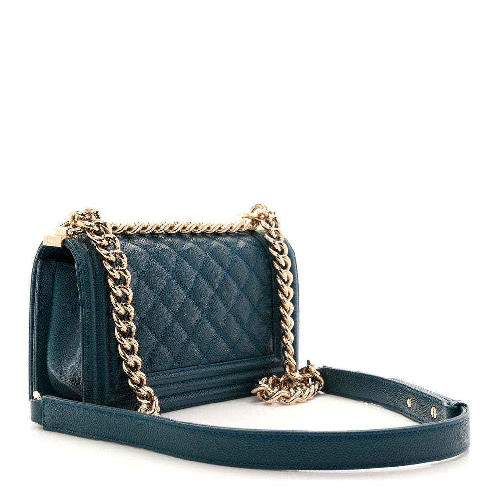Caviar Quilted Small Boy Flap Dark Blue