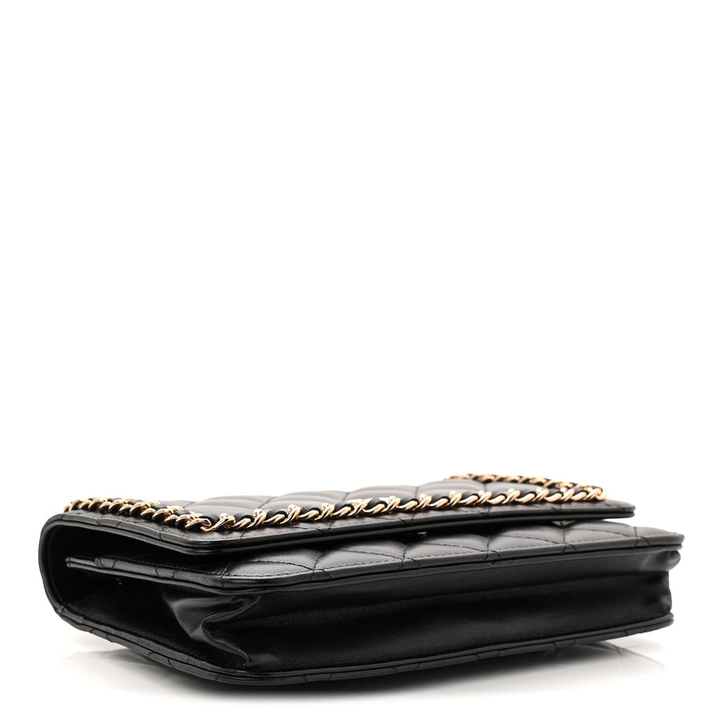 Lambskin Quilted Chain Around Wallet On Chain WOC Black