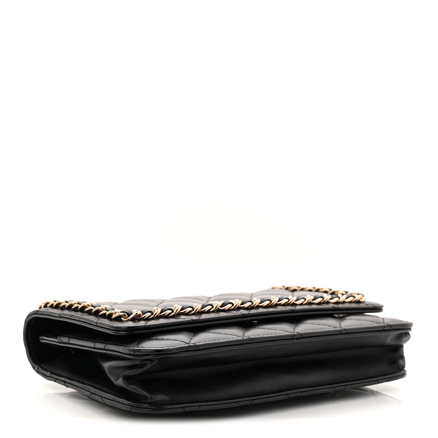 Lambskin Quilted Chain Around Wallet On Chain WOC Black