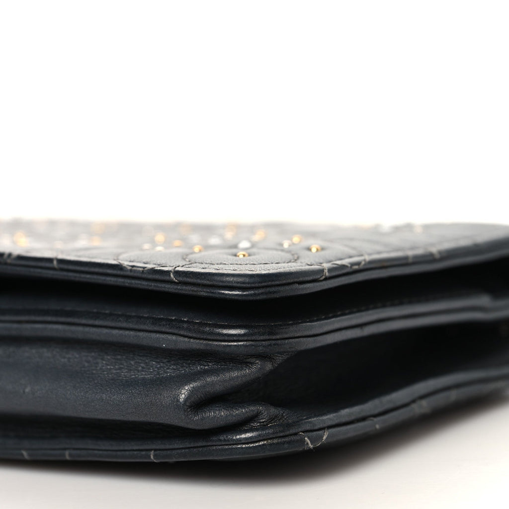 Lambskin Camellia Studded Wallet on Chain WOC Grey