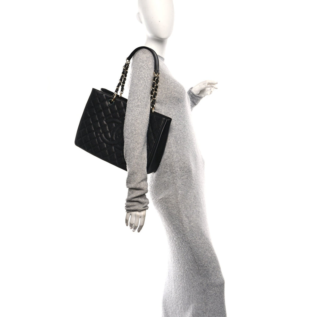 Caviar Quilted Grand Shopping Tote GST Black