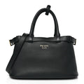 Soft Grain Calfskin Small Double Belt Tote Black