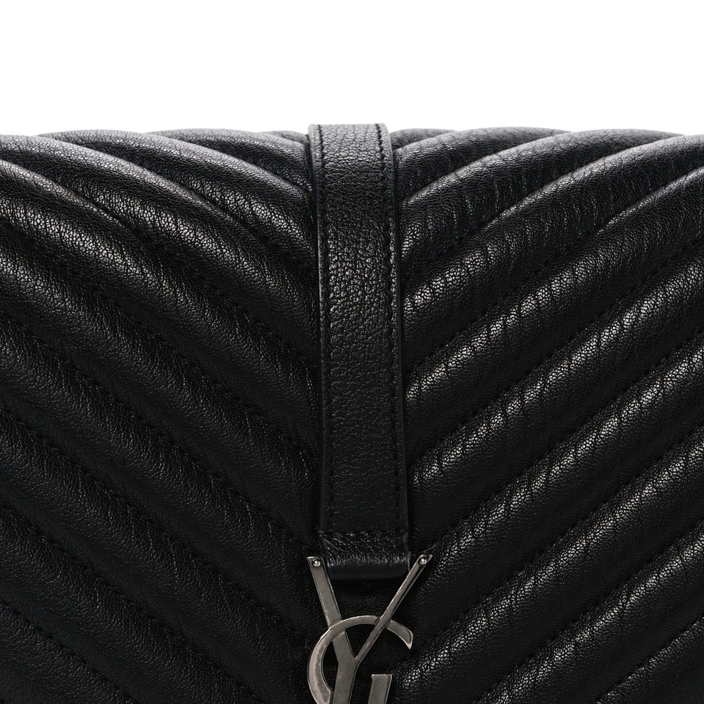 Sheepskin Matelasse Chevron Monogram Large College Satchel Black