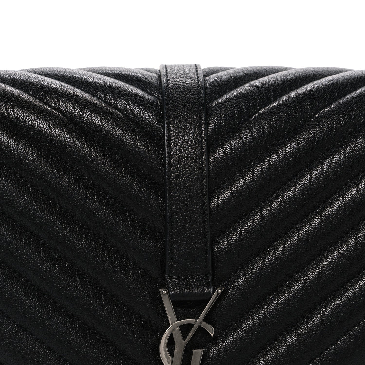 Sheepskin Matelasse Chevron Monogram Large College Satchel Black