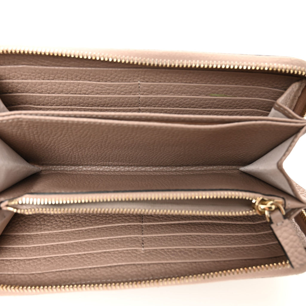 Pebbled Calfskin Rockstud Zip Around Wallet Poudre