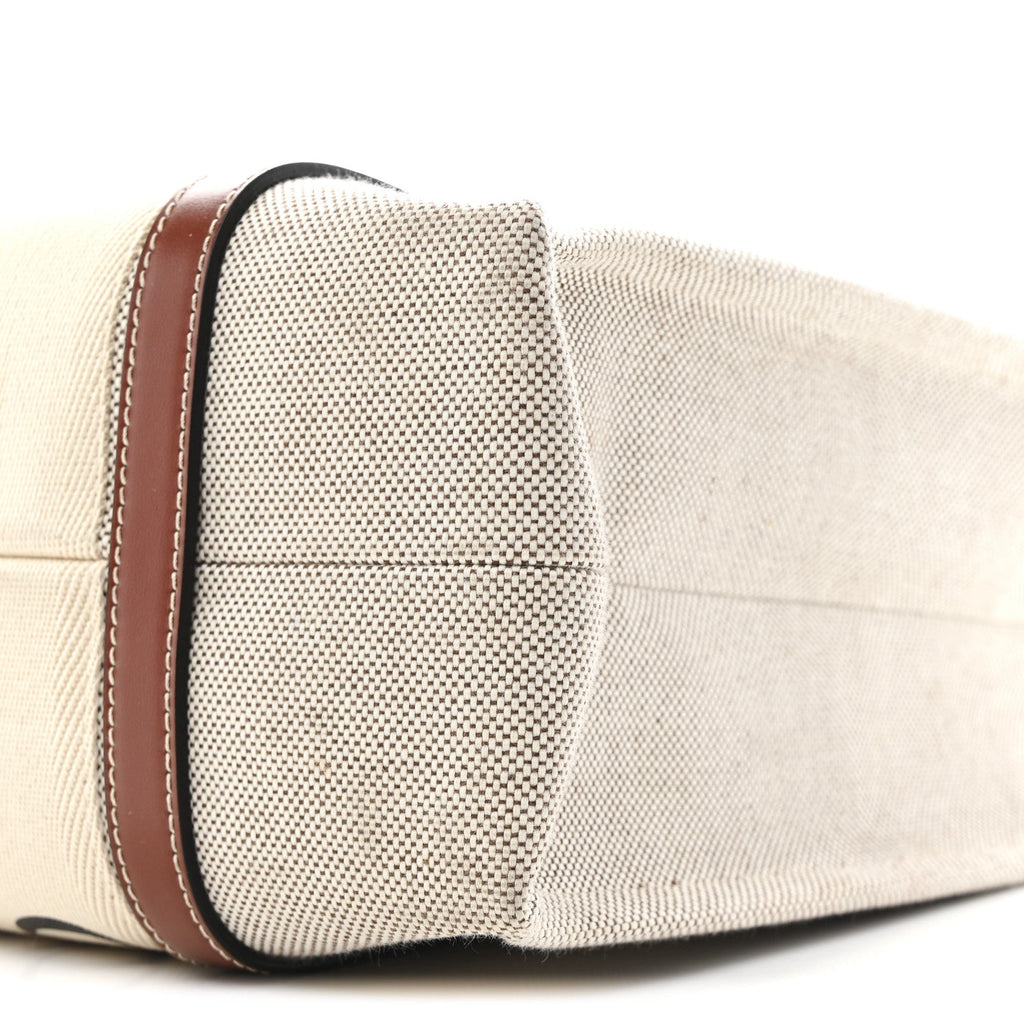 Cotton Calfskin Medium Woody Ribbon Tote White Brown
