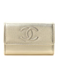 Metallic Caviar Quilted CC Flap  Holder Gold