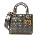 Metallic Lambskin Cannage Small My ABCDior Lady Dior Dark Silver