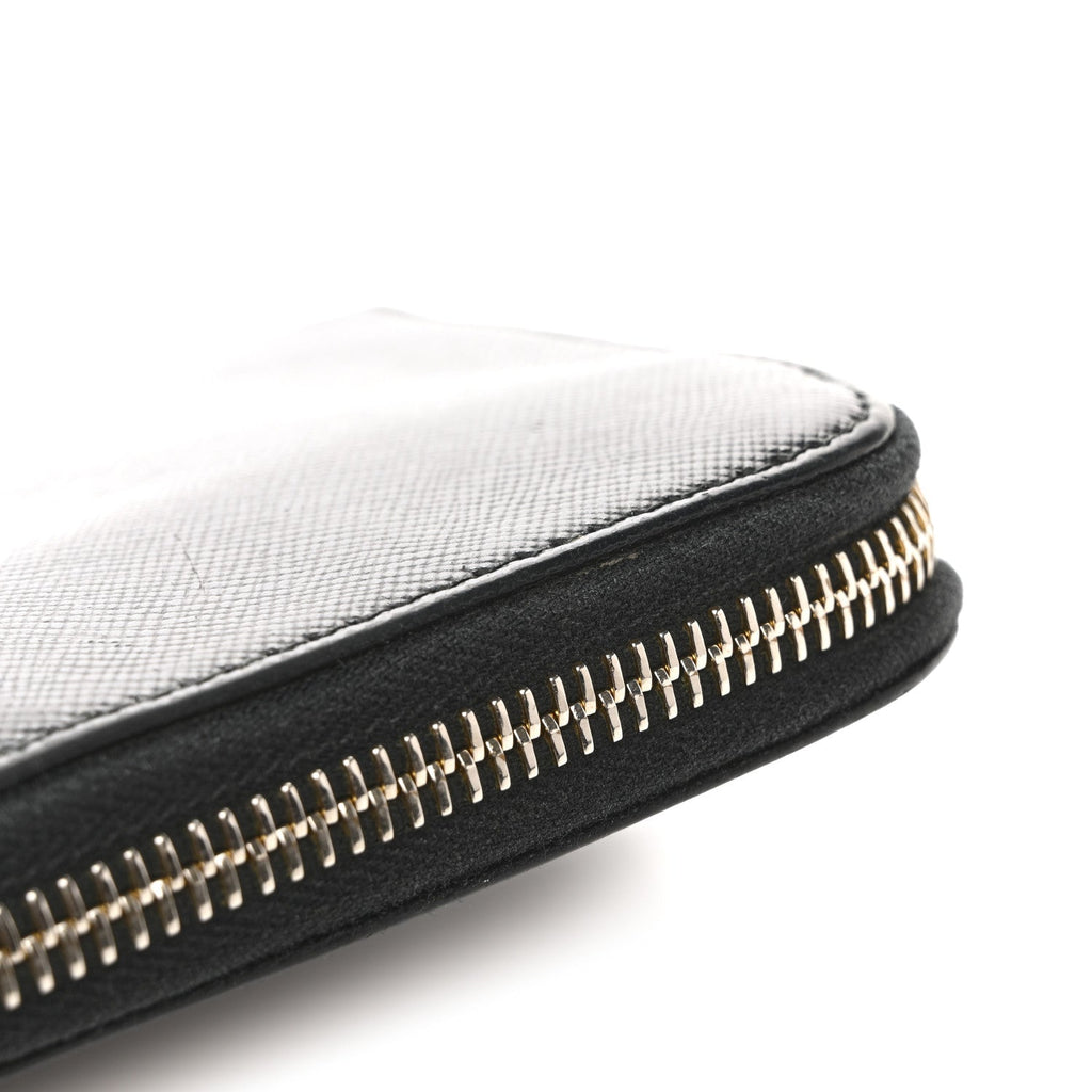Saffiano Metal Zip Around Wallet Black