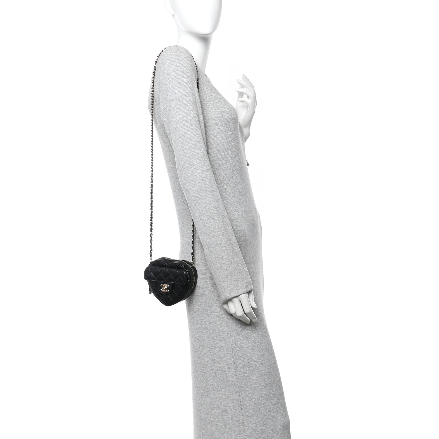 Lambskin Quilted CC In Love Heart Clutch With Chain Black