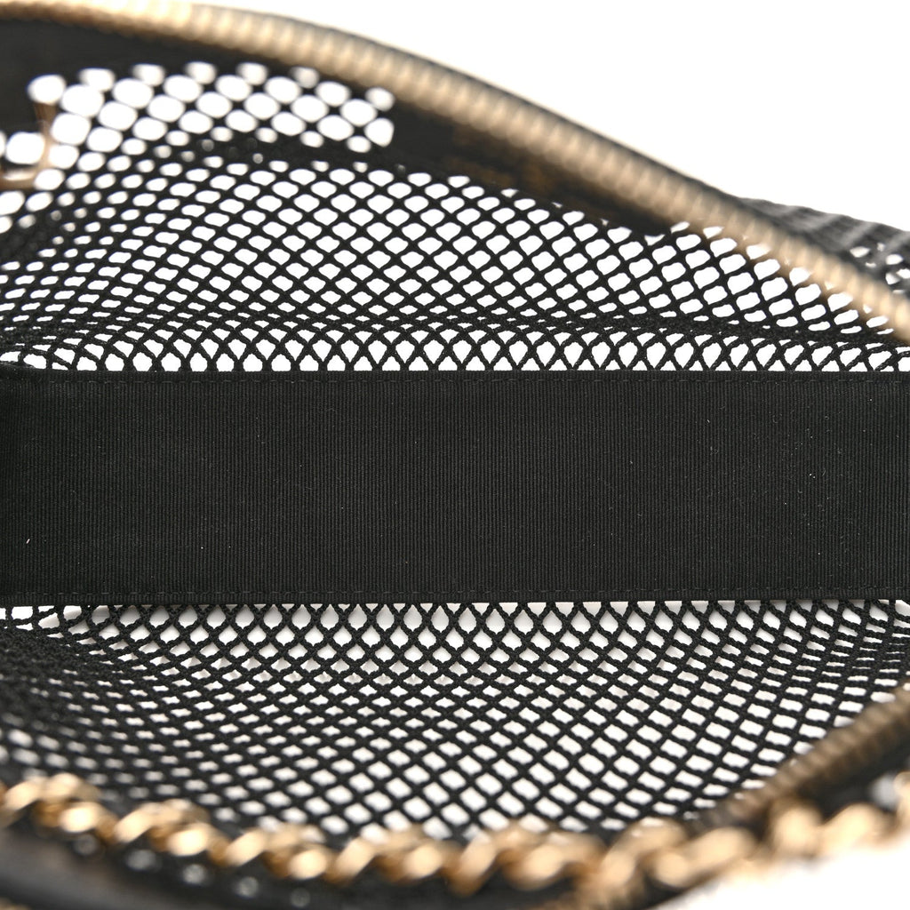 Mesh Shiny Lambskin Clutch With Chain Black