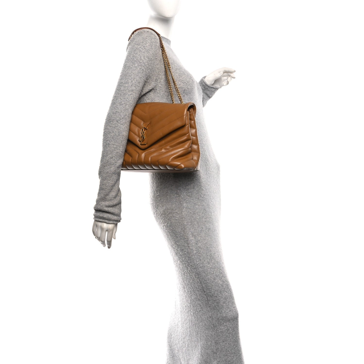 Calfskin Y Quilted Monogram Medium Loulou Chain Satchel Dark Natural