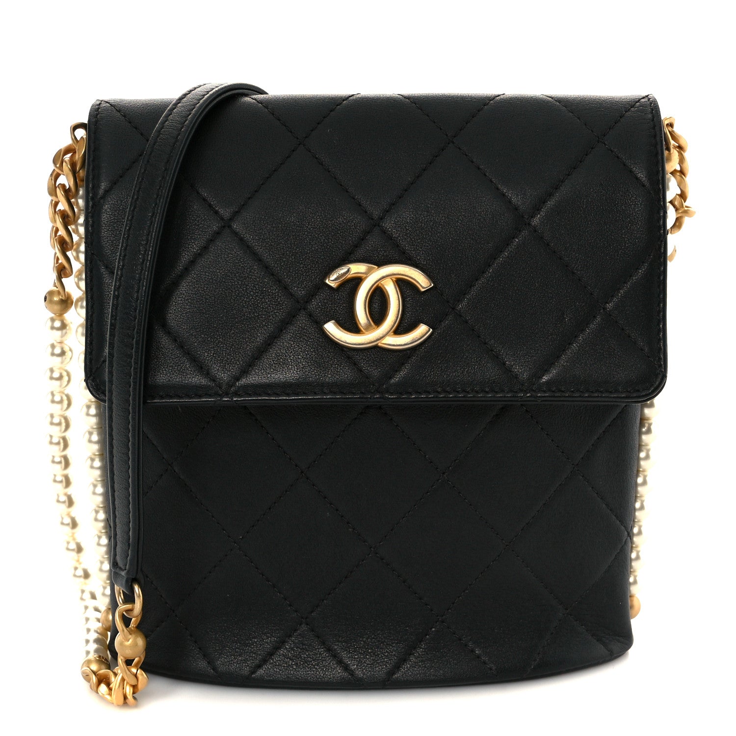 Calfskin Quilted Pearl Small About Pearls Hobo Bag Black