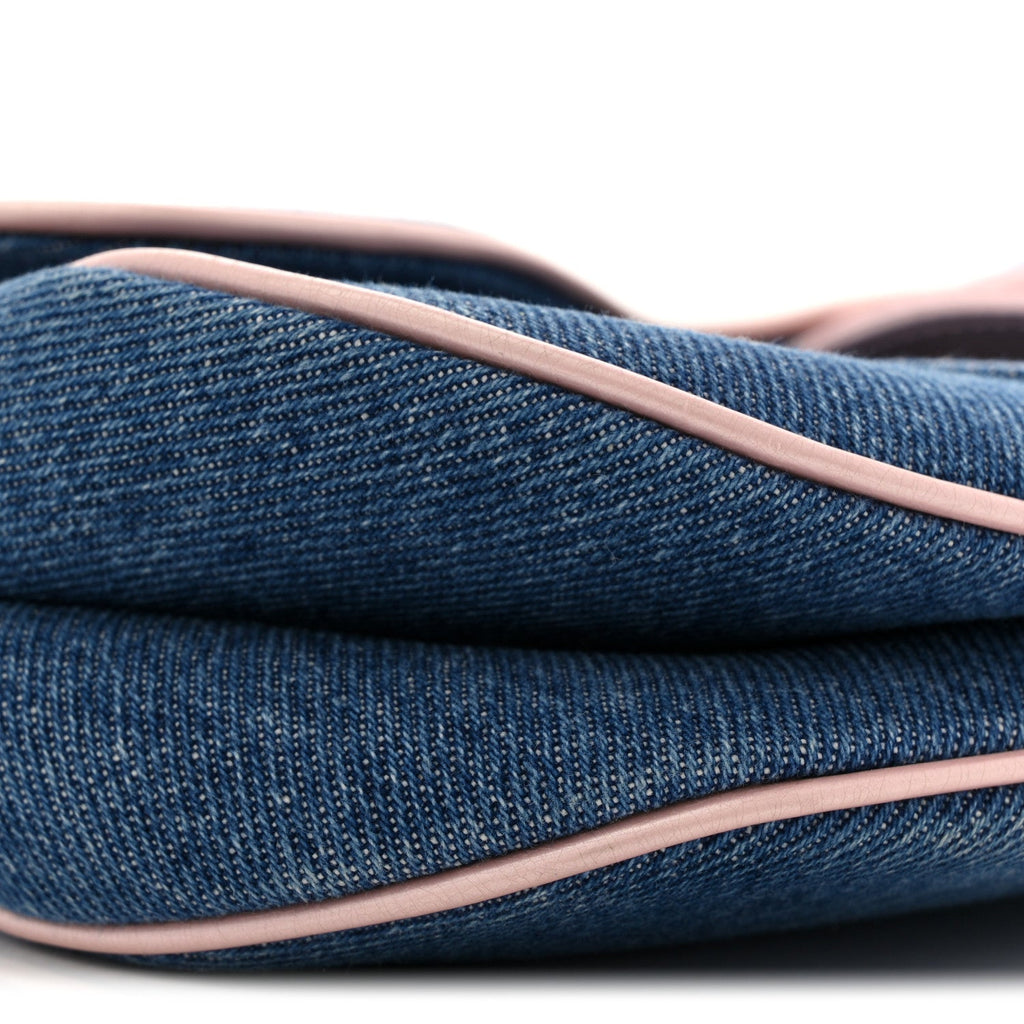 Patent Denim Jeans Saddle Bag Blue Pink