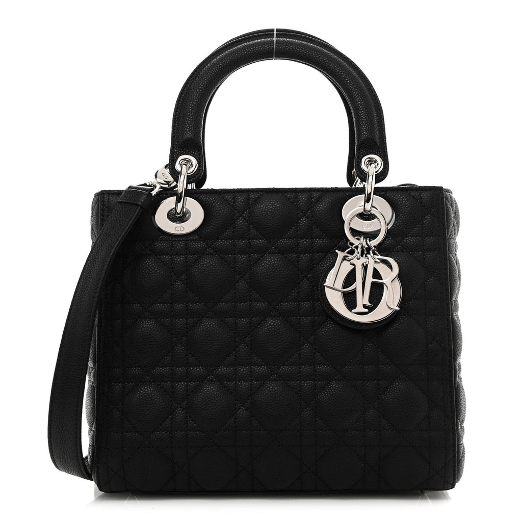 Grained Calfskin Cannage Medium Lady Dior Black