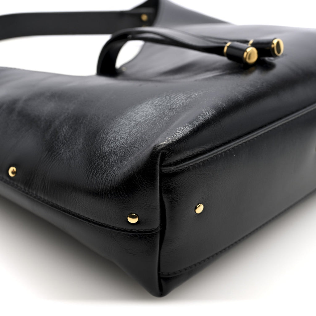 Shiny Calfskin Small Marcie Hobo Bag Black