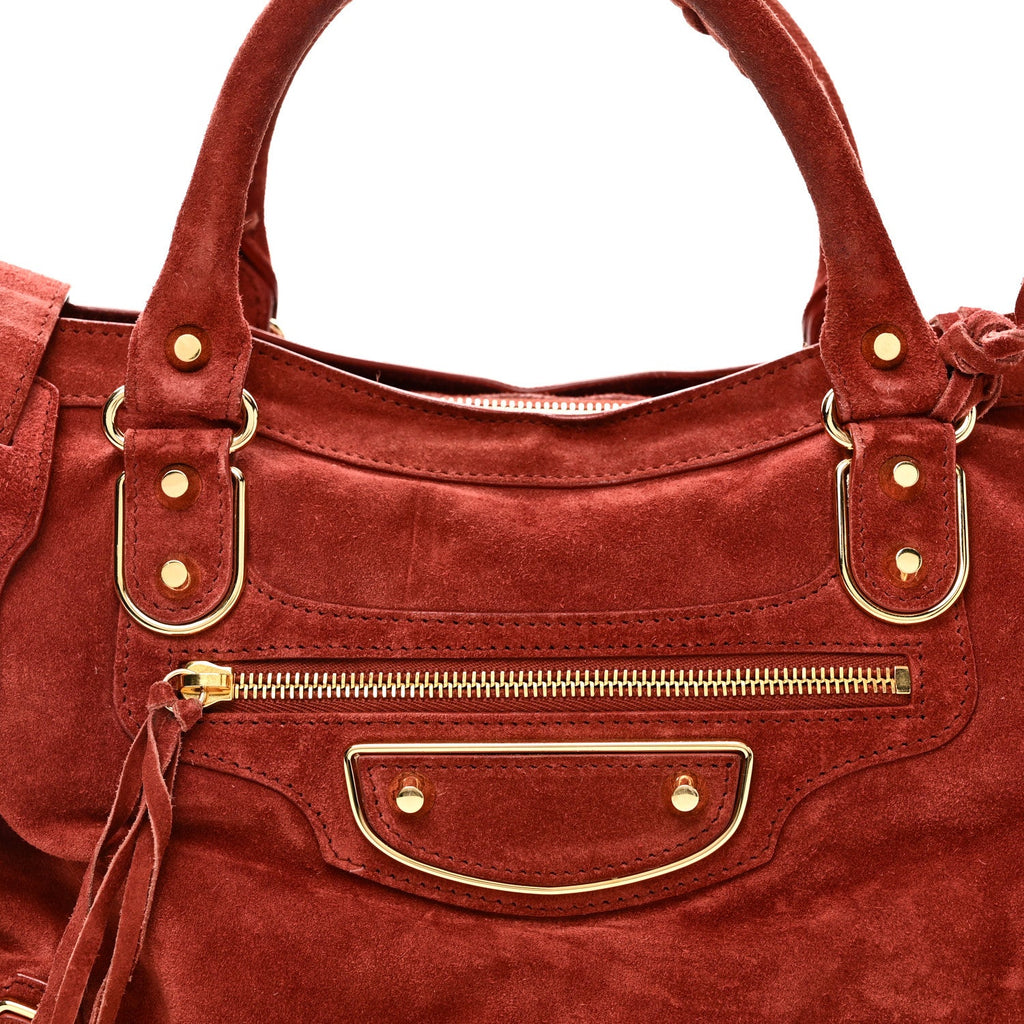 Baby Daim Suede Gold Metallic Edge Hardware City Bois De Rose Fonce