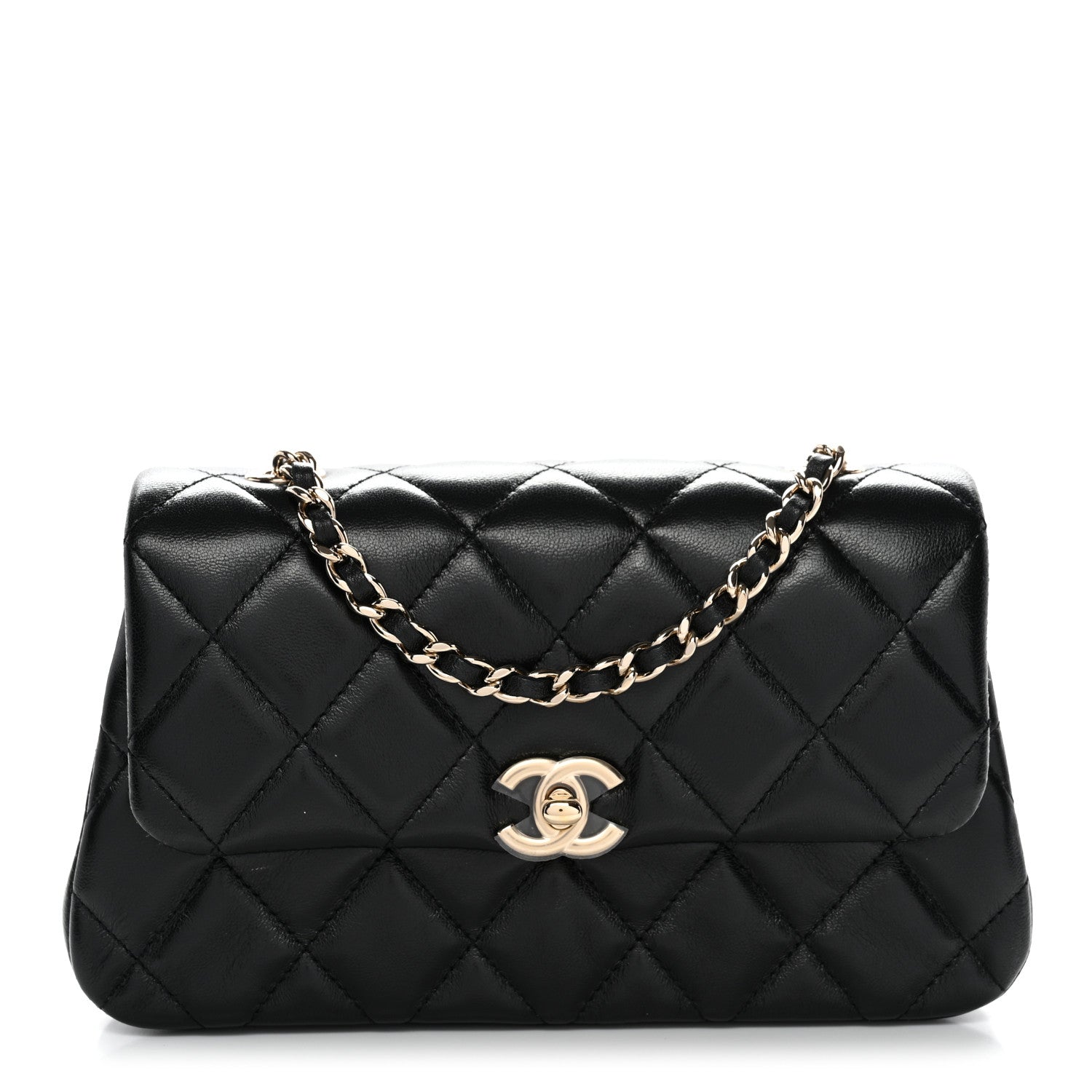 Lambskin Quilted Rectangular Phone Holder Clutch With Chain Black