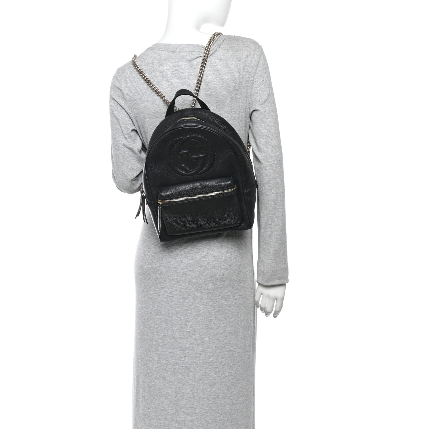 Pebbled Calfskin Soho Chain Backpack Black