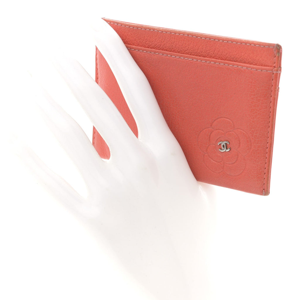 Goatskin Embossed Camellia  Holder Coral