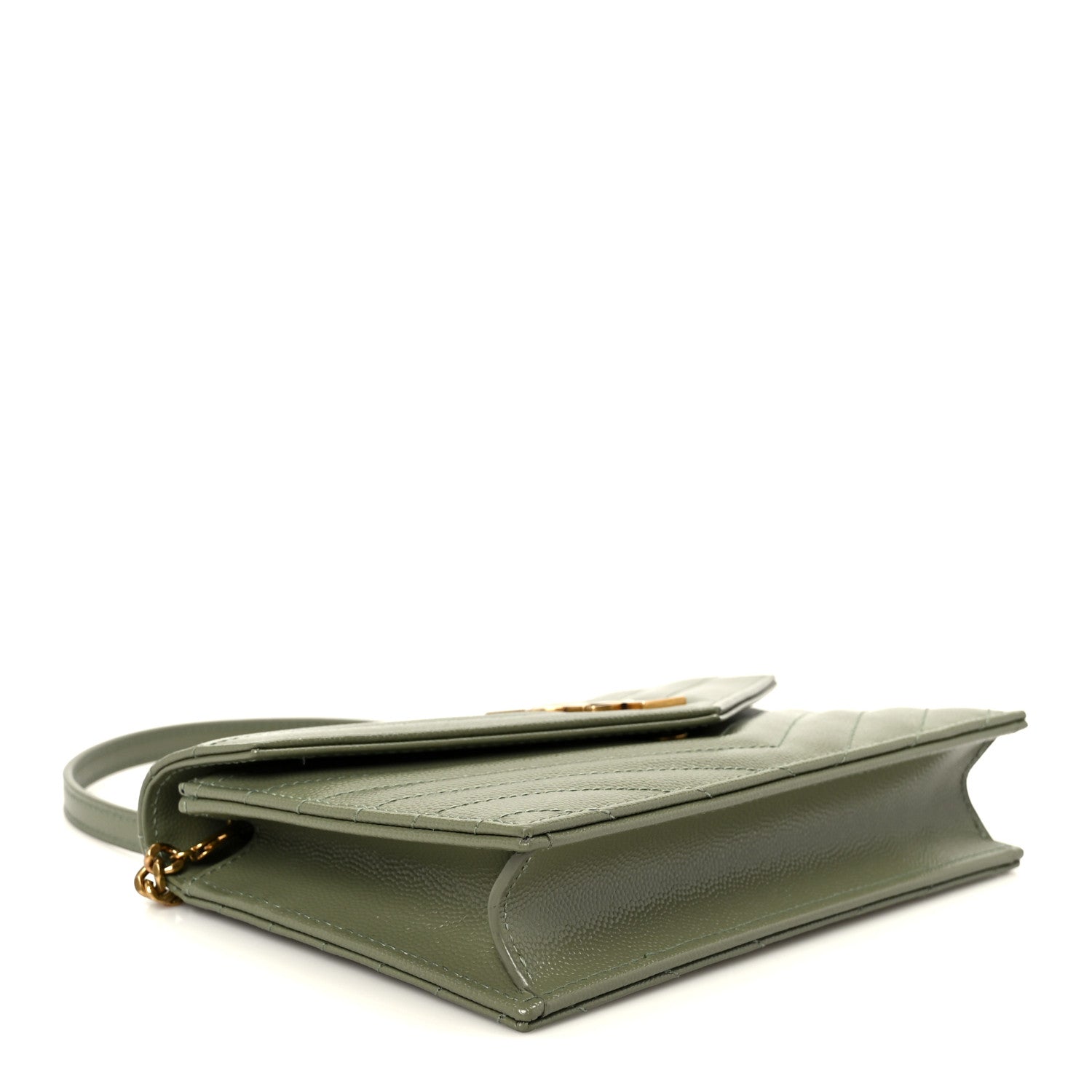 Grain De Poudre Matelasse Chevron Monogram Envelope Chain Wallet Light Sage