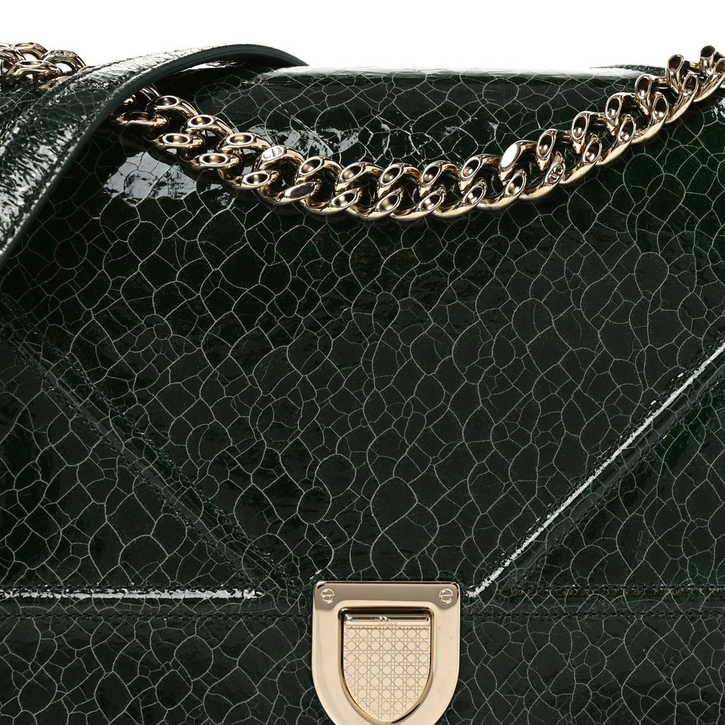Ceramic Effect Deerskin Large Diorama Flap Bag Malachite Green