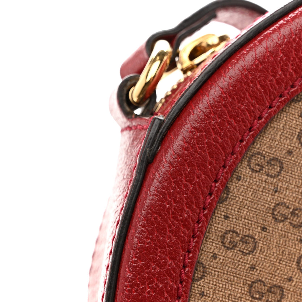 X DORAEMON Mini Vintage GG Supreme Monogram Mini Round Shoulder Bag Beige Cherry Red