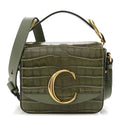 Calfskin Crocodile Embossed Mini C Double Carry Misty Forest