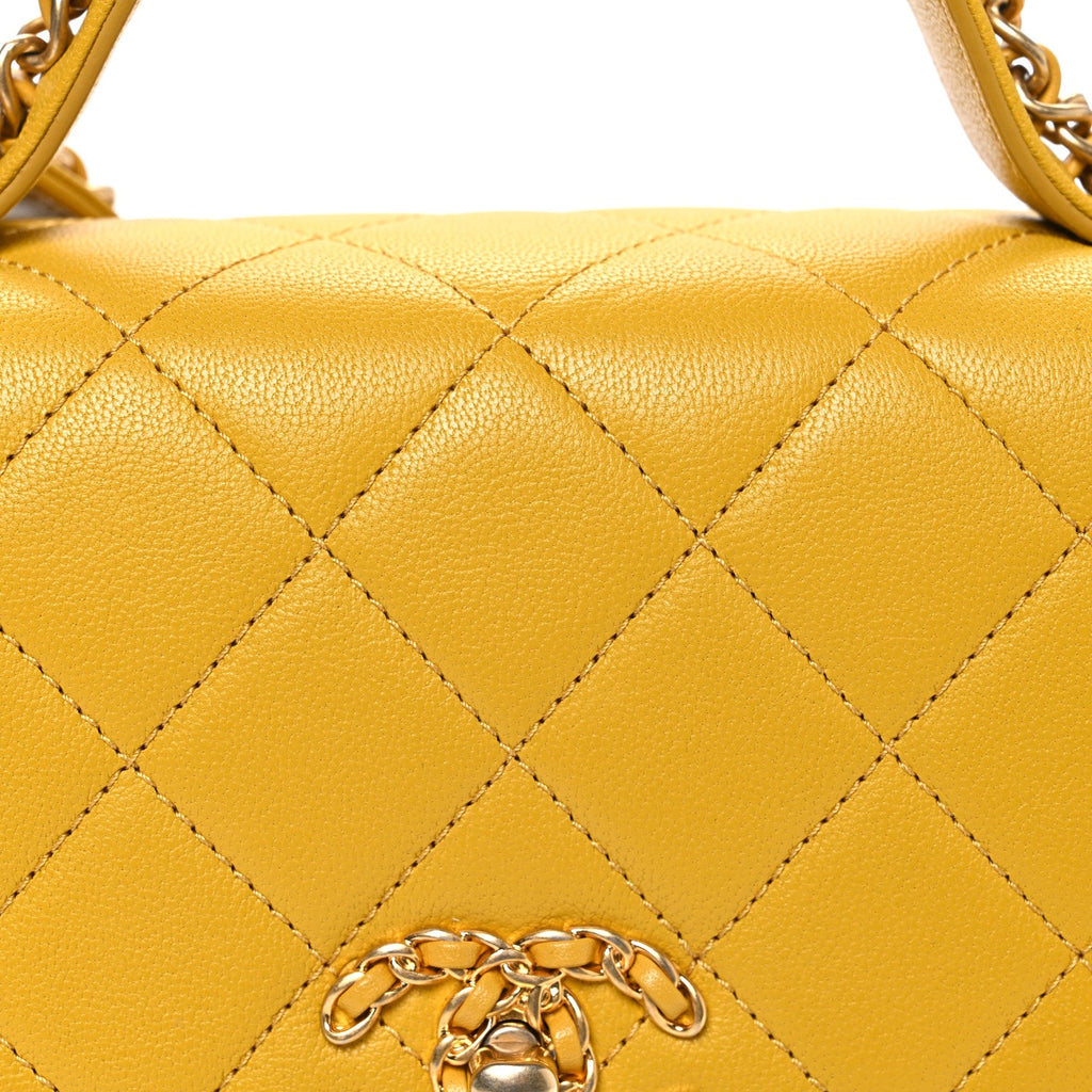Lambskin Quilted Small Chain Infinity Top Handle Flap Yellow