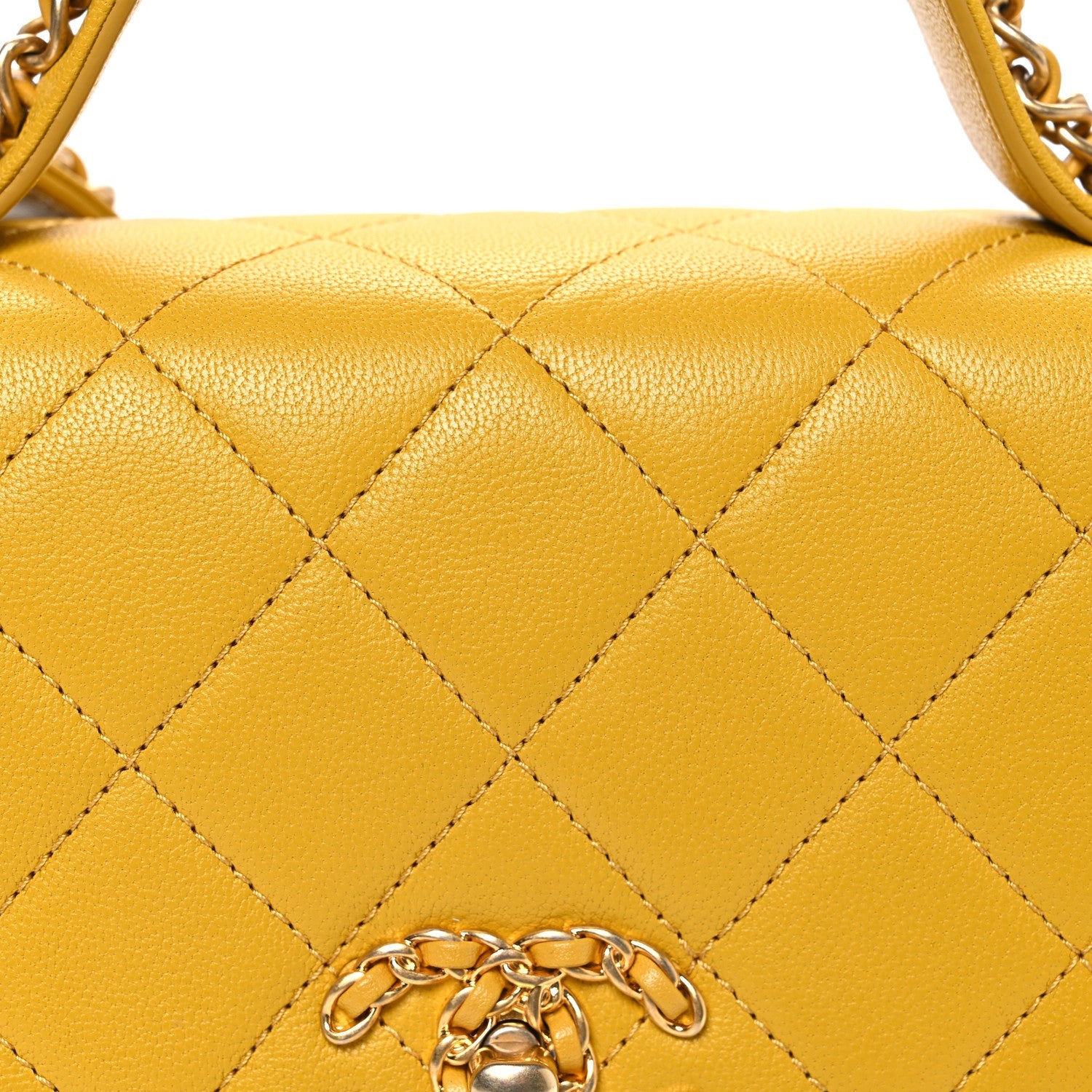 Lambskin Quilted Small Chain Infinity Top Handle Flap Yellow