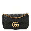Calfskin Matelasse Super Mini GG Marmont Shoulder Bag Black