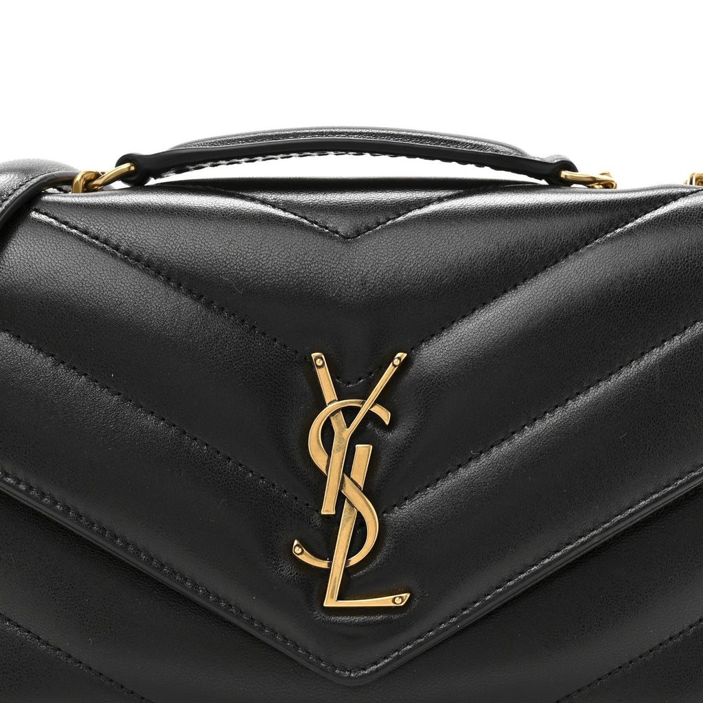 Lambskin Chevron Quilted Small Loulou Black