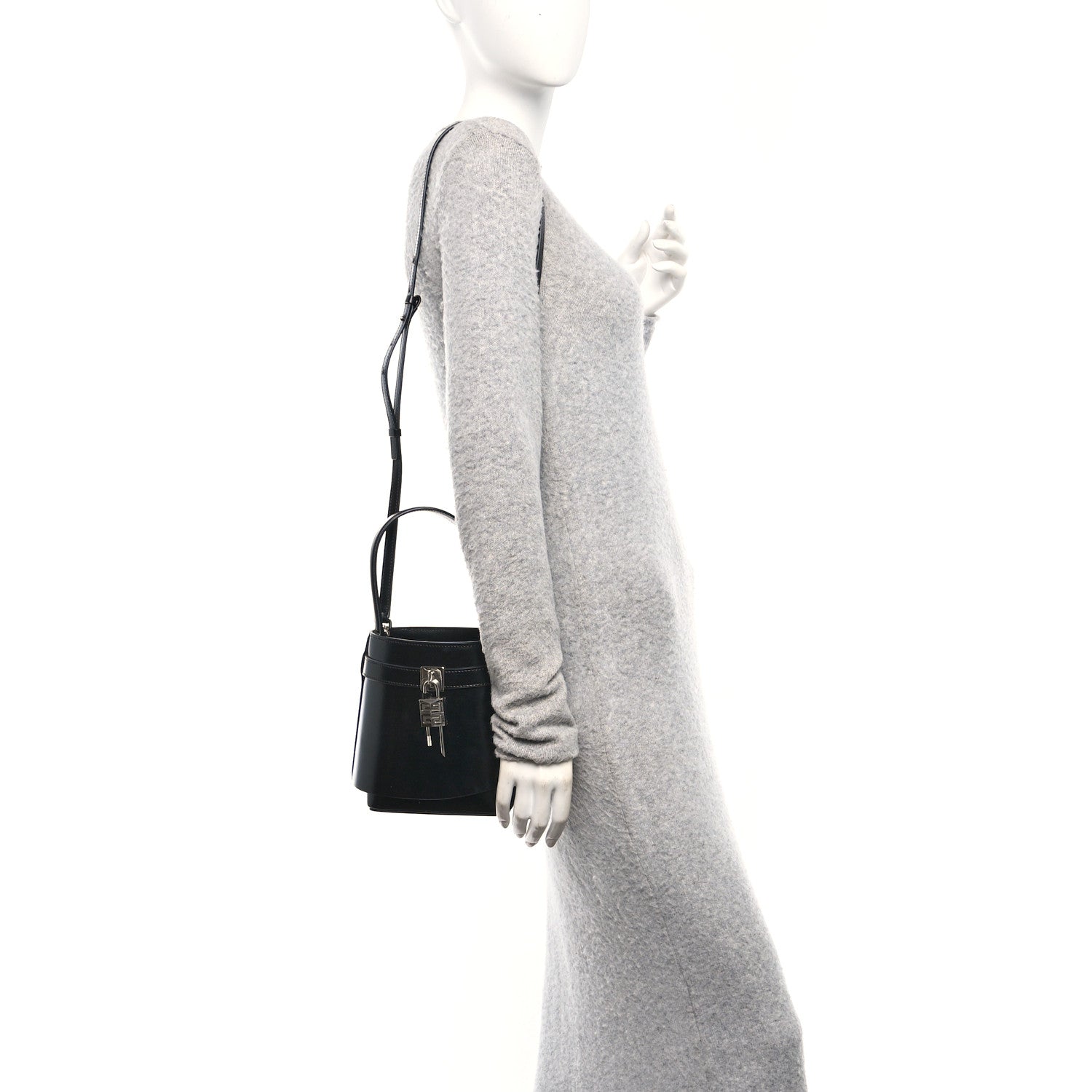 Box Calfskin Shark Lock Bucket Bag Black