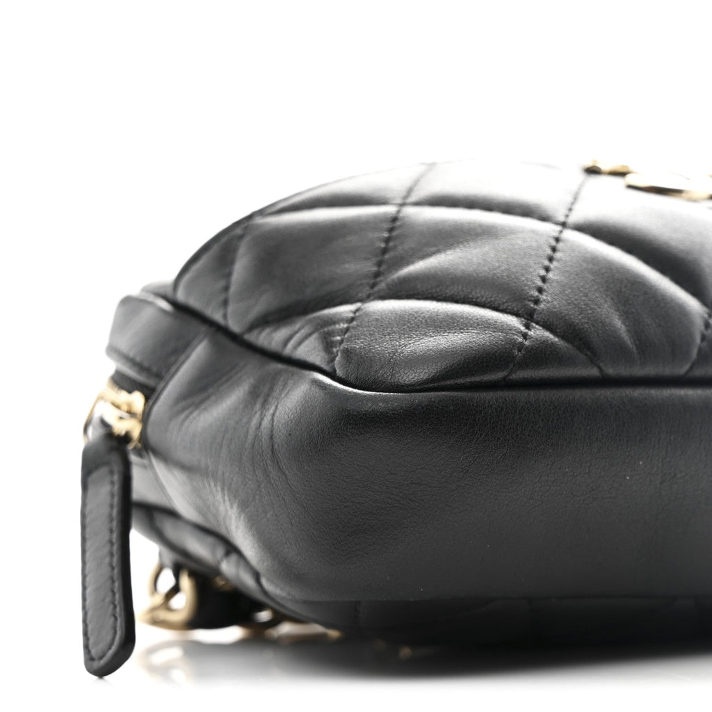 Lambskin Quilted Waist Bag With Pouch Black