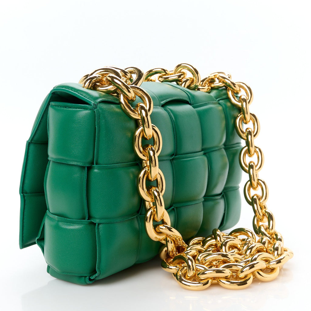 Lambskin Maxi Intreccio Padded Chain Cassette Crossbody Bag Racing Green
