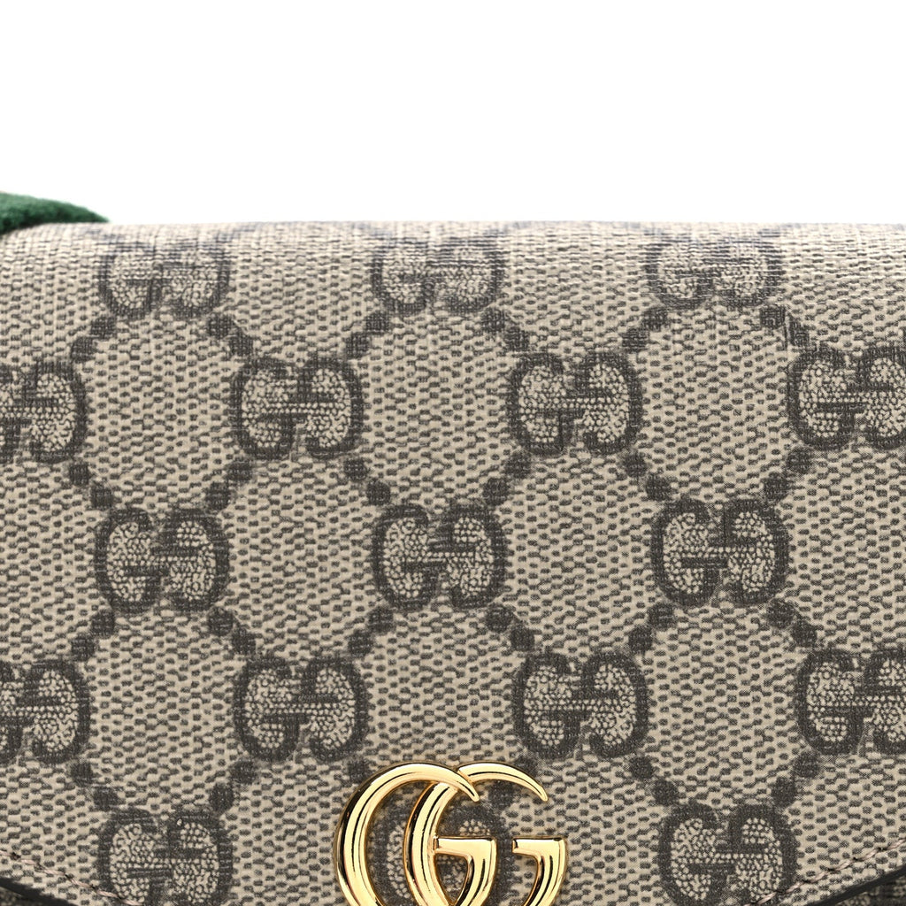 GG Supreme Monogram Textured Dollar Calfskin Web Mini Ophidia Envelope Shoulder Bag Beige Ebony New Acero