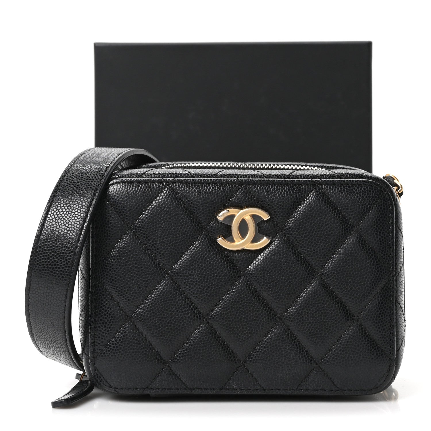 Caviar Quilted Twist Your Buttons Clutch With Chain Black