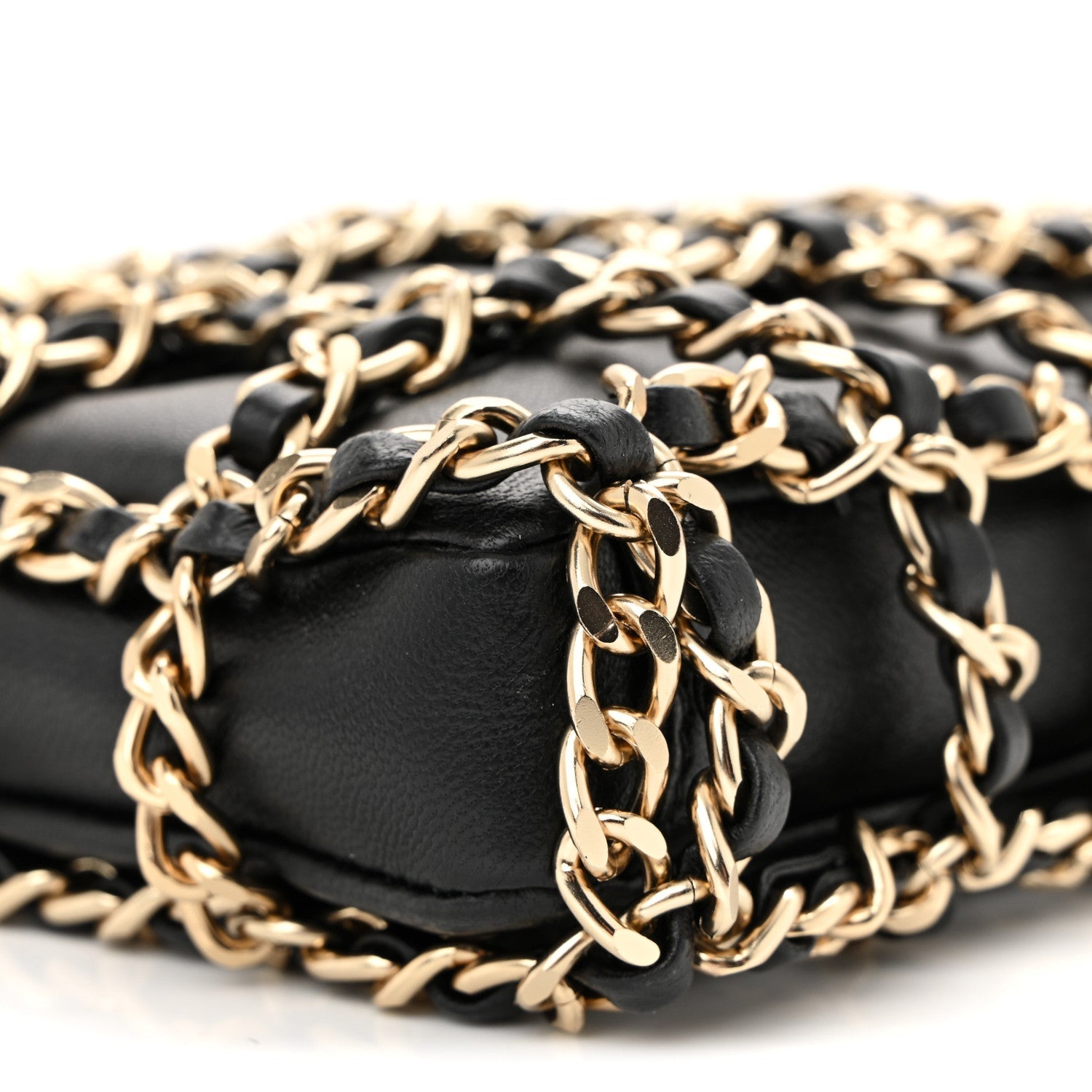 Lambskin Chain Frame Shoulder Bag Black