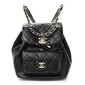 Glazed Aged Calfskin Quilted Small Duma Drawstring Backpack Black